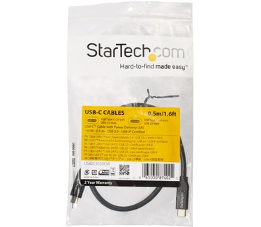 Startech.com USB-C naar USB-C kabel met 5A/100W Power Delivery M/M 50 cm USB 2.0 USB-IF certificatie Zwart