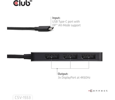 Club 3D USB-C® to Triple DisplayPort™ MST Hub 4K60Hz
