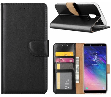 Luxe Lederen Bookcase hoesje voor de Samsung Galaxy A6 2018 - Zwart (Samsung Galaxy A6 2018) Zwart