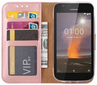 Luxe Lederen Bookcase hoesje voor de Nokia 1 - Metallic Roze (Nokia 1) Rosé Goud