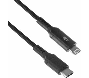 ACT AC3095 USB 2.0 Laad- en datakabel C male - Lightning male 1 meter, MFI gecertificeerd Zwart