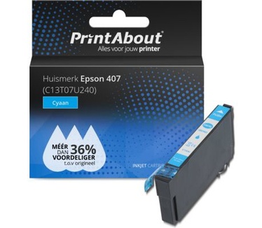PrintAbout Huismerk Epson 407 (C13T07U240) Inktcartridge Cyaan