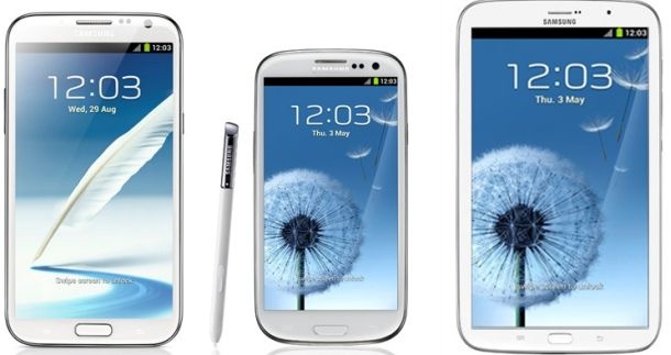 Mockup: Galaxy Mega 6.3 naast S III en Note II