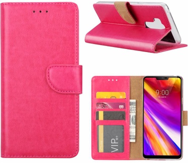 Luxe Lederen Bookcase hoesje voor de LG G7 ThinQ - Roze (LG G7 ThinQ) Roze