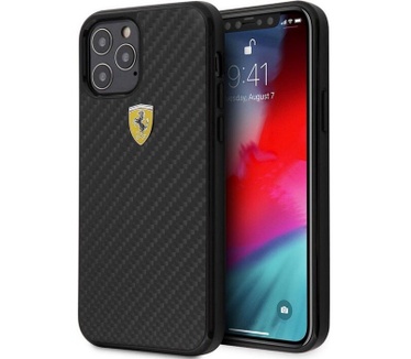 Ferrari Carbon Back Case - Apple iPhone 12 Pro Max (6.7") - Zwart Zwart