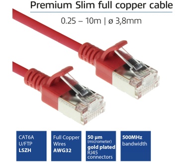 ACT DC7552 CAT6A U/FTP Slimline Patchkabel 0.25 Rood