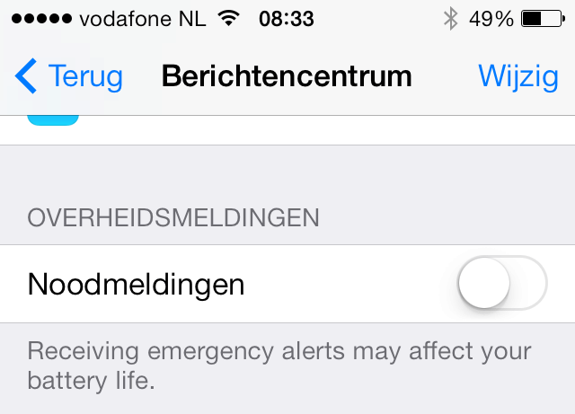 Noodmeldingen (NL Alert) op iOS 7