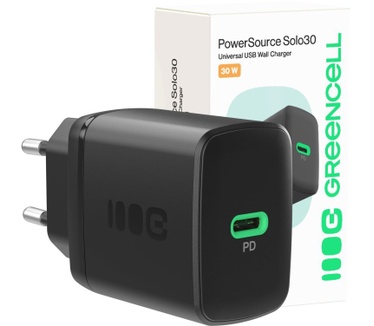 Green Cell Greencell PowerSource Solo30 USB-C Power Delivery compacte oplader met USB-C voor iPhone 16, iPad Pro, compatibel met iPhone 16/15/15 Plus/iPhone iPad, zwart, 30 W