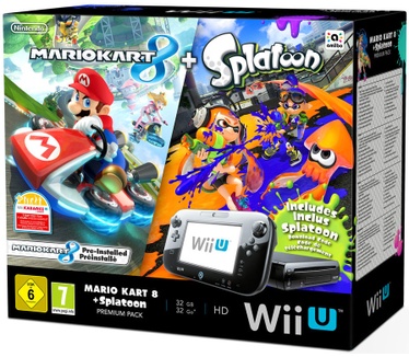 Nintendo Wii U Premium + Mario Kart 8 + Splatoon Zwart Zwart