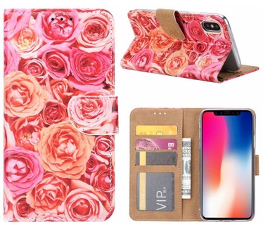 Rozen print lederen Bookcase hoesje voor de Apple iPhone X - Roze (Apple iPhone X) Roze