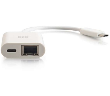 CablesToGo USB C to Ethernet Adapter With Power Delivery - White - Network Adapter