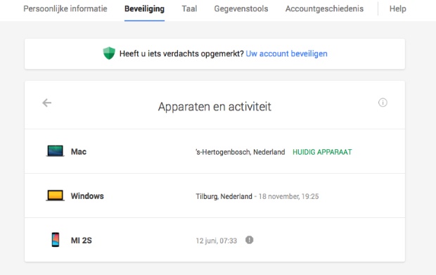 Beveilgingspagina Google