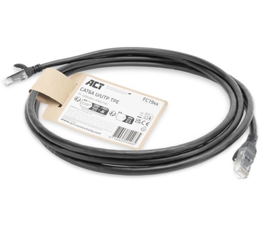 ACT Zwarte 3 meter TPE U/UTP CAT6A ultra-flex patchkabel snagless met RJ45 connectoren
