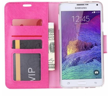 Luxe Lederen Bookcase hoesje voor de Samsung Galaxy Note 4 - Roze (Galaxy Note 4) Roze