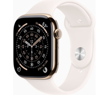 Apple Watch Series 11, 46mm, GPS + Cellular, Titanium, Sportbandje S/M, Goud (Roze)