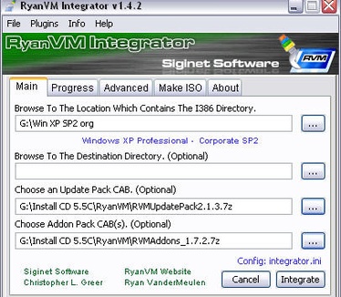 RyanVM's Post-SP2 Update Pack 2.13 in RVM Integrator 1.4.2 screenshot