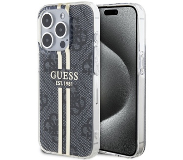 Guess 4G Gold Stripe Back Case - iPhone 15 Pro Max (6.7") - Zwart Zwart