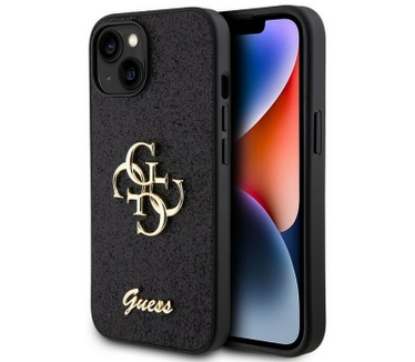 Guess 4G Glitter Back Case - Apple iPhone 15 (6.1") - Zwart Zwart