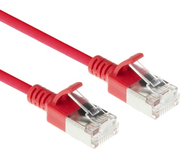 ACT Rode 0,15 meter LSZH S/FTP CAT6A slimline patchkabel snagless met RJ45 connectoren