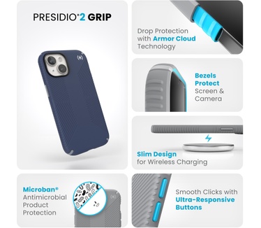 Speck Presidio2 Grip Apple iPhone 15 Coastal Blue - with Microban