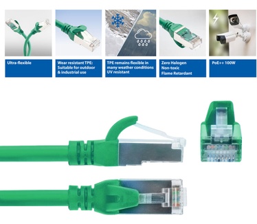 ACT Groen 1,5 meter TPE S/FTP CAT6A ultra-flex patchkabel snagless met RJ45 connectoren