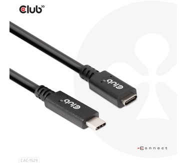 Club 3D USB Gen1 Type-C Extensie kabel 5Gbps 60W(20V/3A) 4K60Hz M/F 2m/6.56ft