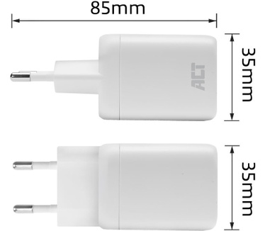 ACT USB-C Oplader 100W 2 Poorten PD 3.2 GaNFast | Quick Charge 4+, PPS & AVS, Voor Laptop & Smartphone, Dual Poort, Comp Formaat