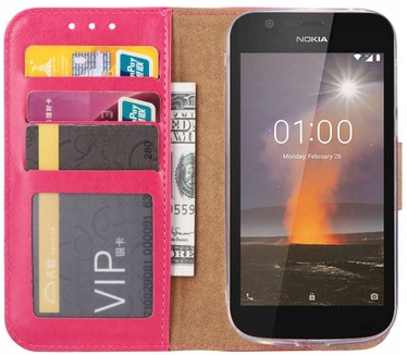 Luxe Lederen Bookcase hoesje voor de Nokia 1 - Roze (Nokia 1) Roze