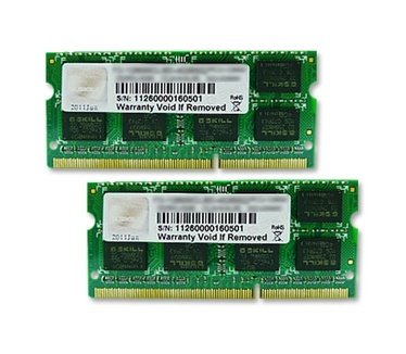 G.Skill 8GB PC3-10600. Geheugen: 8192 MB, DDR3, 1333 MHz, 1 x 8192 MB, Notebook, 204-pin SO-DIMM, SO-DIMM, PC3