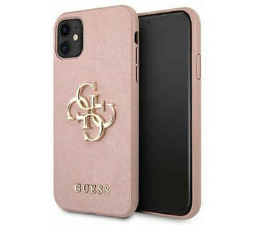 Guess Saffiano Metal 4G Hard Case - iPhone 11 (6.1") - Roségoud Rosé Goud