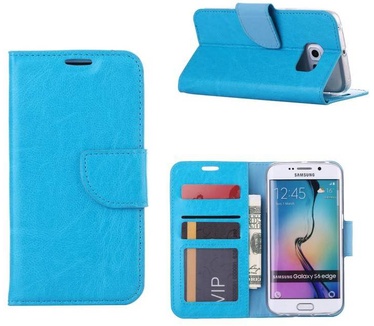 Luxe Lederen Bookcase hoesje voor de Samsung Galaxy S6 Edge - Blauw (Samsung Galaxy S6 Edge) Blauw