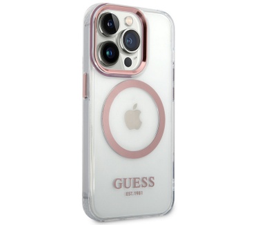 Guess MagSafe Back Case - iPhone 14 Pro (6.1") - Transparant/Roze Roze