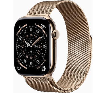Apple Watch Series 11, 46mm, GPS + Cellular, Titanium, Milanees bandje S/M, Goud (Goud)