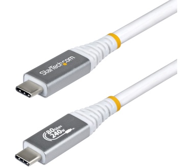Startech.com 1m USB4 Kabel, 80Gbps, USB-IF Gecertificeerde USB-C Kabel, 240W PD, 8K 120Hz/4K 240Hz DP2.1 DP80, Thunderbolt 4 Compatibel, Wit