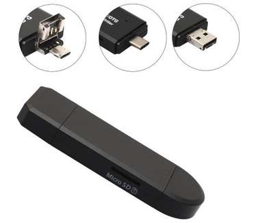 qMust Micro SD Card Reader - USB / USB-C / MicroUSB aansluiting mogelijk