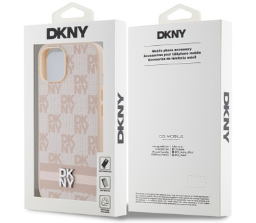 DKNY Checkered Printed Stripe Back Case - iPhone 15 (6.1") - Roze Roze