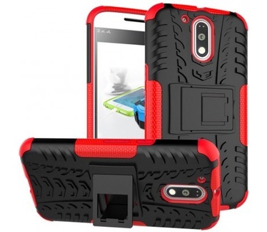qMust Motorola Moto G4 Plus Rugged Hybrid Case - Dual Protection - Red