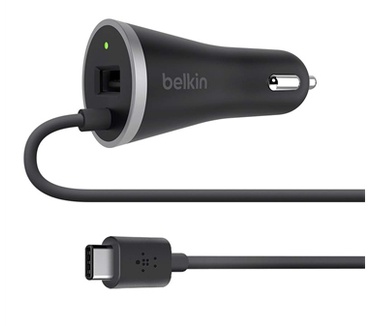 Belkin USB-C autolader met vaste USB-C kabel en USB-A poort