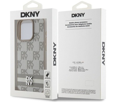DKNY Checkered Printed Stripe Back Case - iPhone 15 Pro - Beige Beige