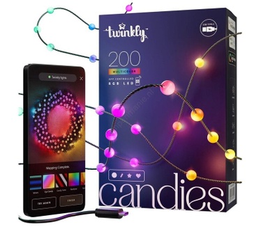 Twinkly Candies 200 Pearl-shaped RGB LEDs, Green Wire, USB-C
