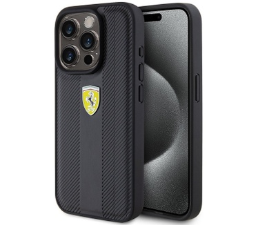 Ferrari Hot Stamp Groove Back Case iPhone 15 Pro Max (6.7") Zwart Zwart