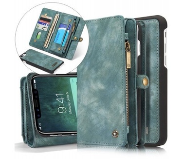 Caseme Apple iPhone X Luxe Lederen Portemonnee Hoesje - backcover Groen