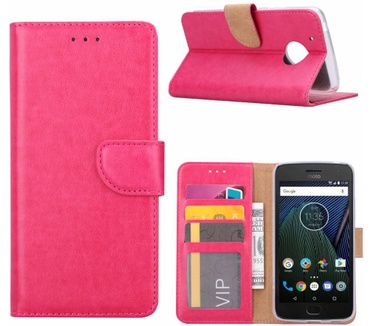 Luxe Lederen Bookcase hoesje voor de Motorola Moto G5 - Roze (Motorola Moto G5) Roze