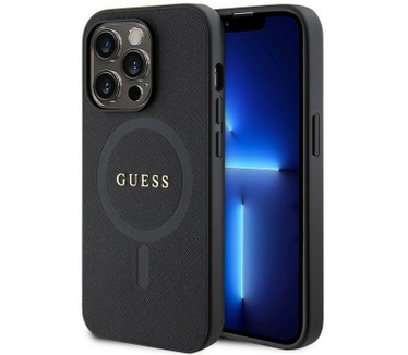 Guess Saffiano MagSafe Back Case iPhone 15 Pro Max (6.7") - Zwart Zwart