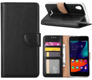 Luxe Lederen Bookcase hoesje voor de Wiko Lenny4 - Zwart (Wiko Lenny 4) Zwart