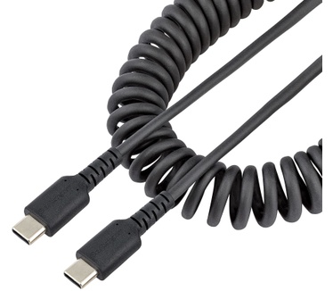 Startech.com 1m USB C Laadkabel, Zwart, Robuuste Fast Charge & Sync USB-C Spiraalkabel, USB 2.0 Type-C Snellaadkabel, Duurzame Aramidevezels, USB-C Kabel M/M