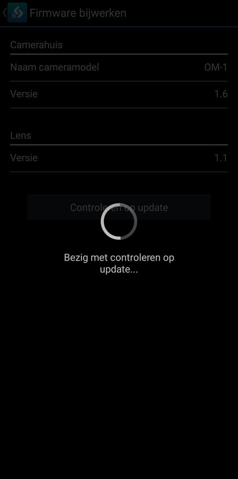 OI.Share app: OM-1 firmware update - stap 1 controleren op update