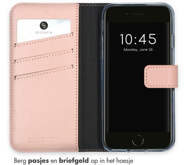 Selencia Echt Lederen Bookcase iPhone SE (2022 / 2020) / 8 / 7 / 6(s) - Roze