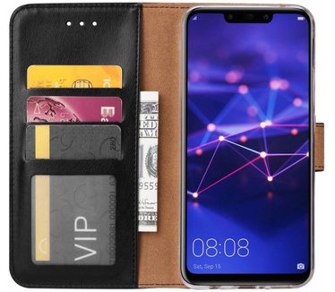 Luxe Lederen Bookcase hoesje voor de Huawei Mate 20 Lite - Zwart (Huawei Mate 20 Lite) Zwart