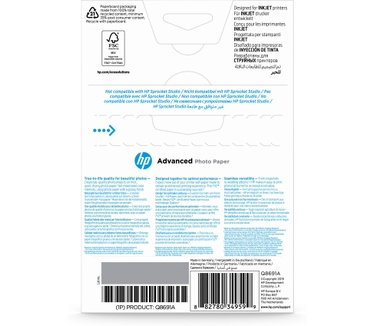 HP Advanced Photo-papier, glanzend, 250 g/m2, 10 x 15 cm (101 x 152 mm), 25 vellen